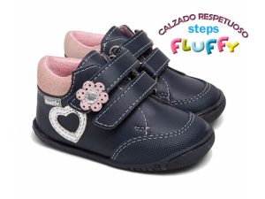 Botín infantil de piel Flor Fluffy Steps color Marino